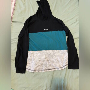 New Distortion Men Size Large Hype Long Sleeves Hoodie T-Shirt Black Green Gray